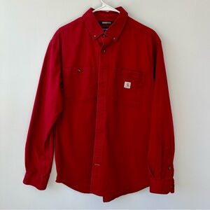 Carhartt Rugged Flex Relaxed Fit Red Long Sleeve Button Up Work Shirt Men’s L